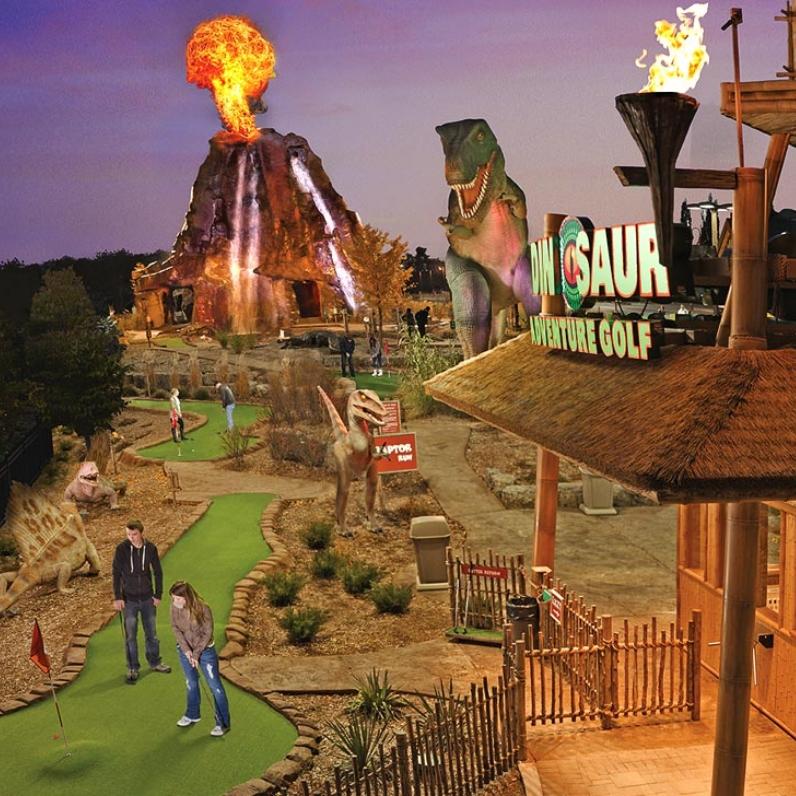 Dino Adventure Golf at Dusk Exterior Photo From Above