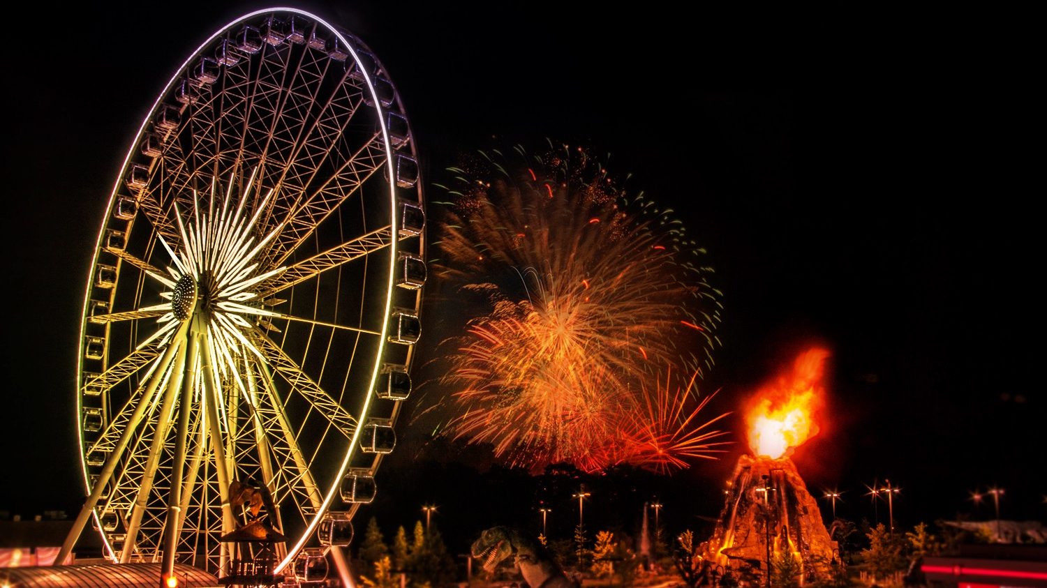 SkyWheel with fireworks in the background