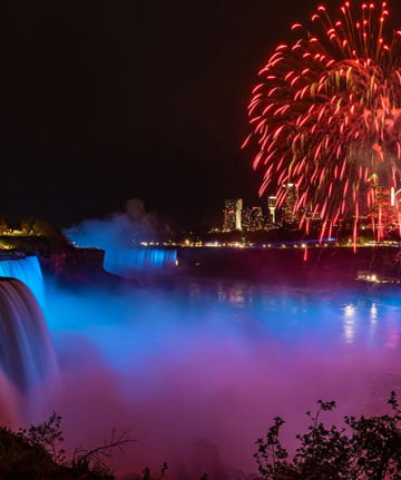 Fireworks in Niagara Falls at night