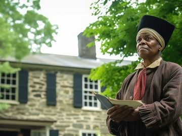 Depiction of Harriet Tubman in Front of Mackenzie Printery